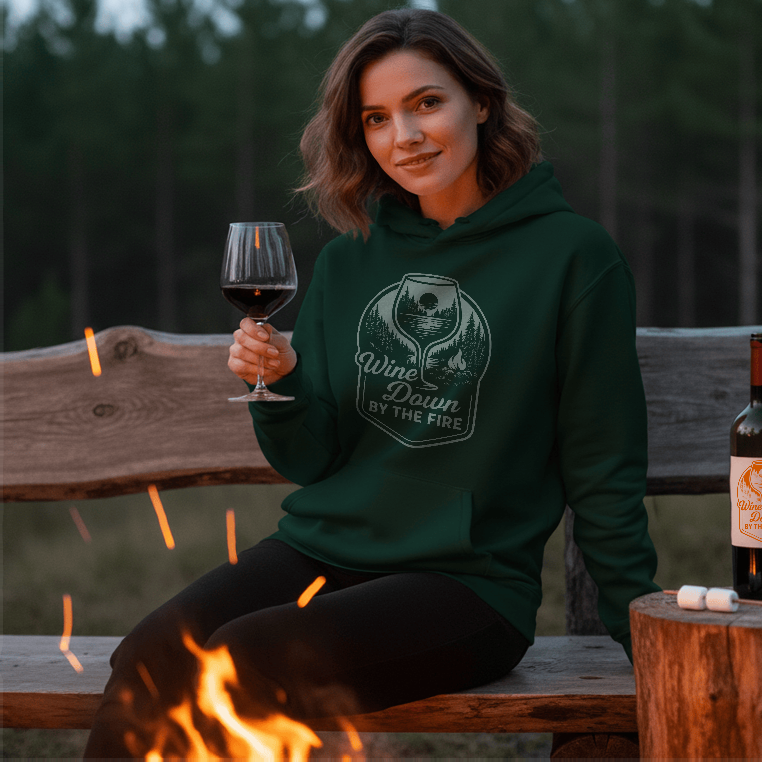 Wine Down By The Fire Hoodies
