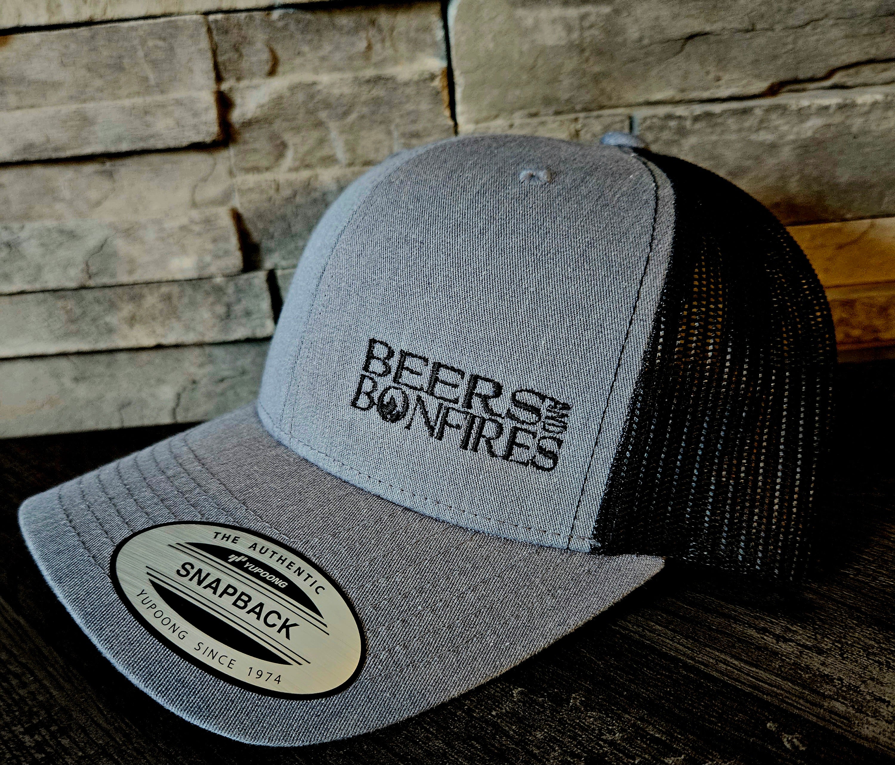 Grey/Black Text Style Mesh Snapback Hat